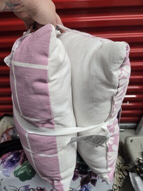 Pink and White Decorative Throw Pillow Pair